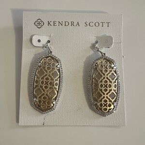 NWT Kendra Scott ColorBar Lux Elle Earrings in Rhodium with Gold Filigree